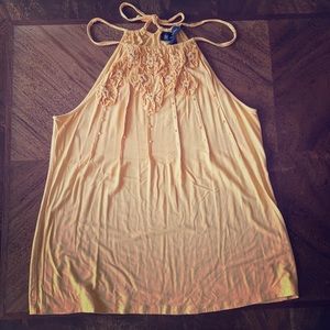 Halter top tie neck yellow blouse with accents